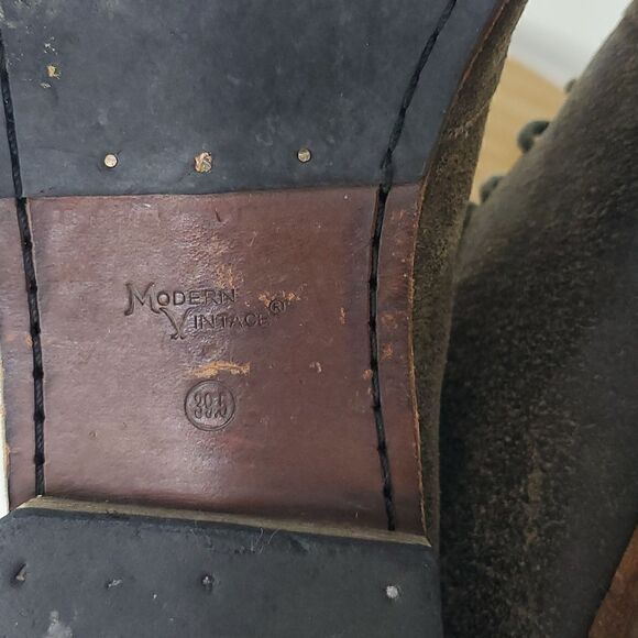 Modern Vintage Women's Leather Slouchy Combat Boots Opal Moss Brown Size 39.5 - Picture 7 of 13